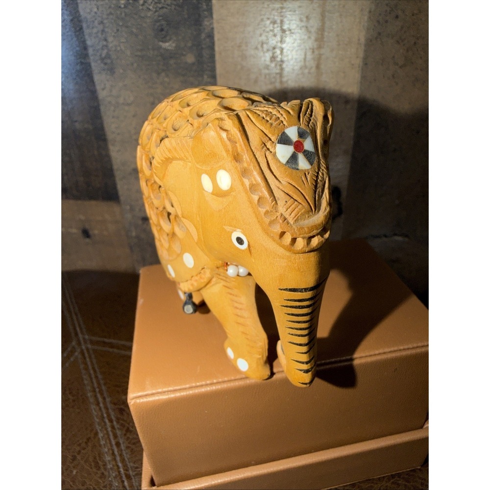 Hand Carved Wooden Pregnant Elephant Jali Undercut Lattice Figurine India Art - Picture 8 of 14